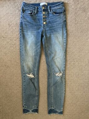 Vervet button-fly distressed skinny jeans, Sz 26